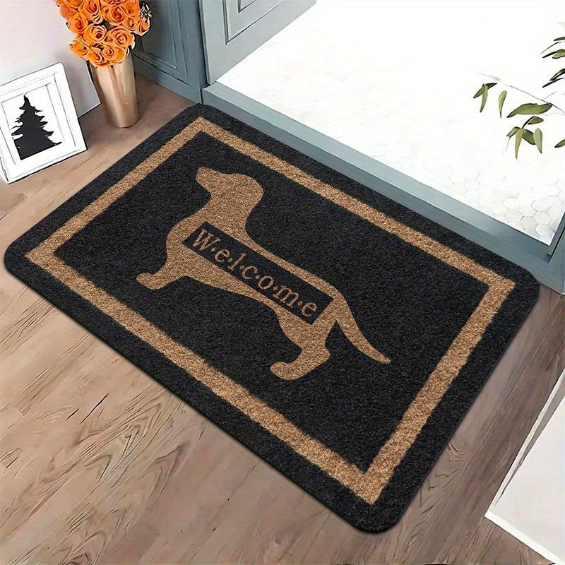 Felpudo de bienvenida con temática de perro salchicha: alfombra de franela antideslizante y lavable a máquina, de 1 cm de grosor, apta para interiores y exteriores, ideal para decoración del hogar, ideal para dormitorios, cocinas y entradas.