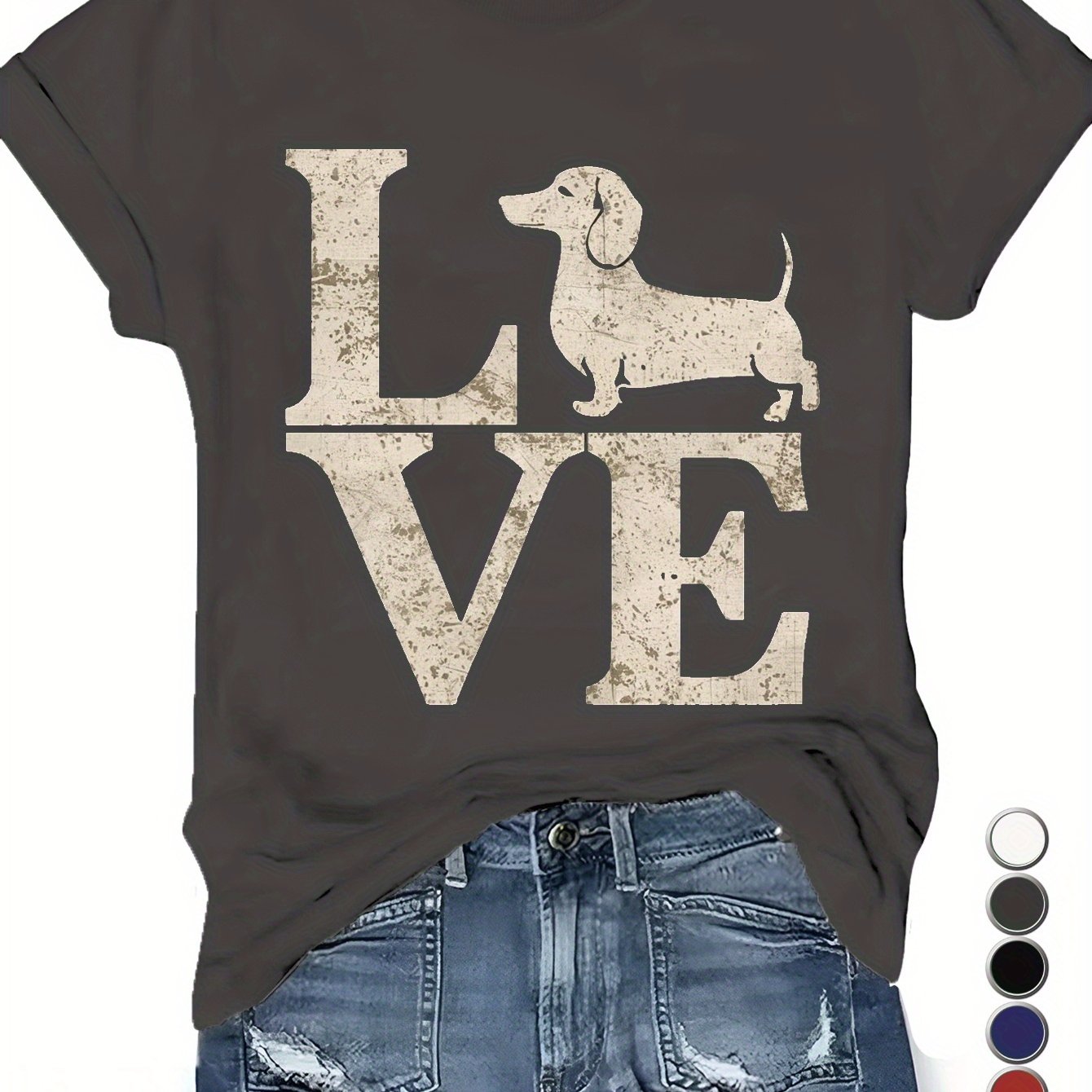 LOVE with Dachshund silhouette pure cotton women's Tshirt comfort fit