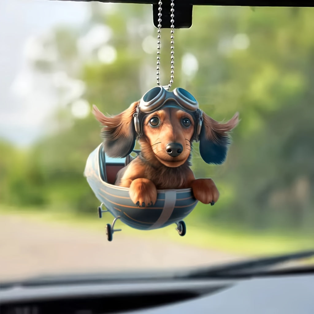 1pc Cute Dachshund Dog 2D Acrylic Hanging Car Ornament, Fashionable Home Decor Pendant, Chic Bag & Keychain Charm Accessory, Ideal Gift Hanging Decoration