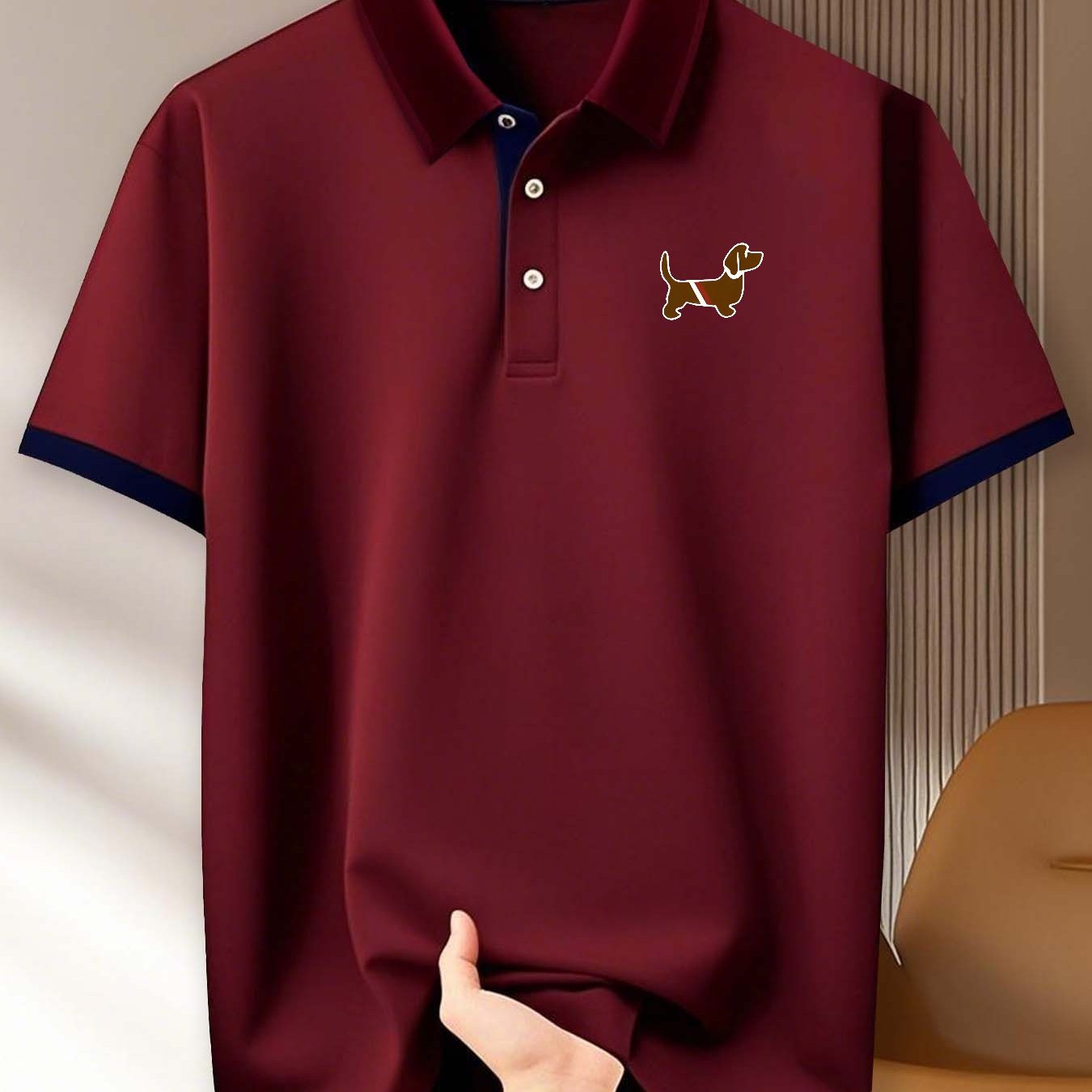 Dachshund Print Men'S Casual Polo Shirt, Short Sleeve for Summer, 100% Polyester, Vacation And Leisure, Comfortable Outdoor Golf Wear, Suitable for Gym, Fitness, Running, And Training, Business Casual Gift for Father And Boyf