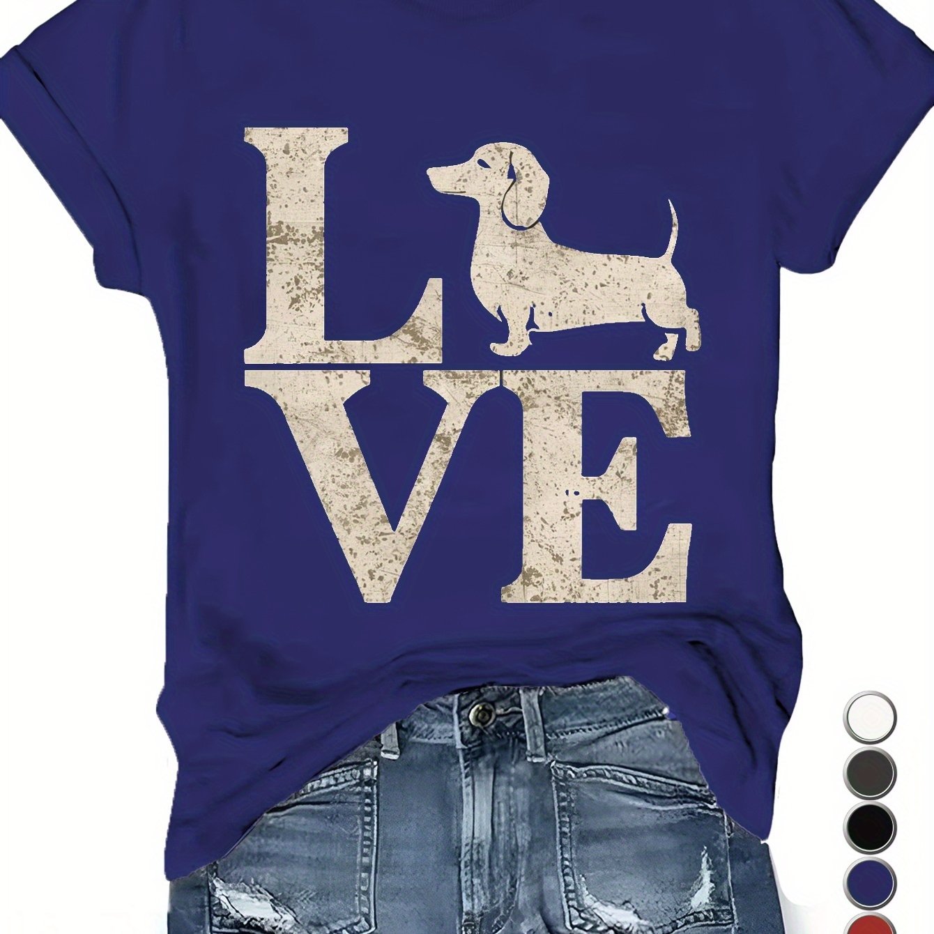 LOVE with Dachshund silhouette pure cotton women's Tshirt comfort fit