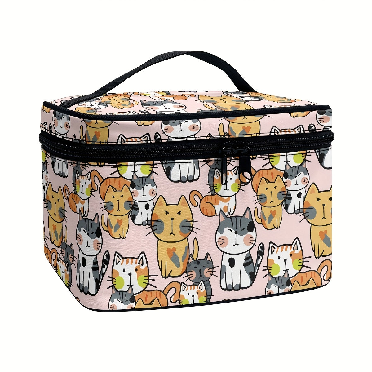 1pc Dachshund & Cat Pattern Handbag Cosmetic Bag, Portable Travel Makeup Organizer with Brush and Accessory Storage, Large Capacity Toiletry Case, Cute Fashionable Polyester Makeup Pouch