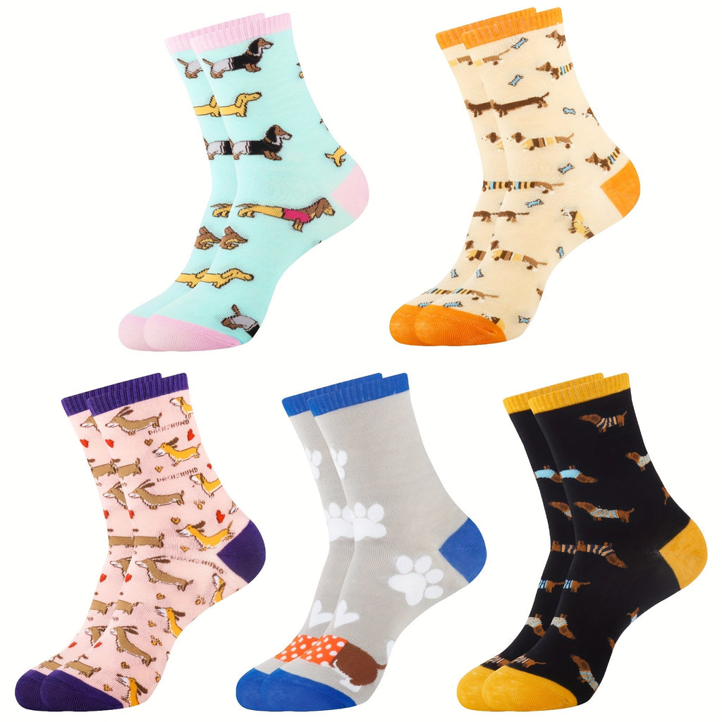 5 Pairs Dachshund Gifts for Sausage Dog Lovers Funny Novelty Crew Socks Dachshund Socks Gifts for Women Daughter Sister Friend Christmas Birthday Presents