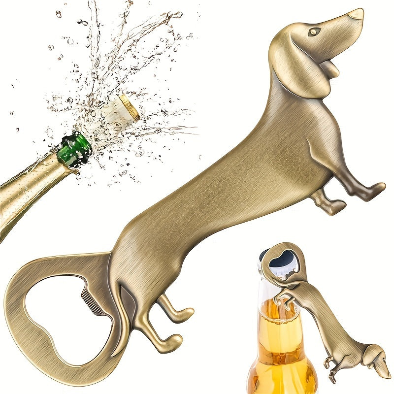 Un abridor de botellas con forma de perro salchicha con forma de golden retriever, una herramienta para abrir botellas de cerveza en restaurantes y cocinas domésticas.