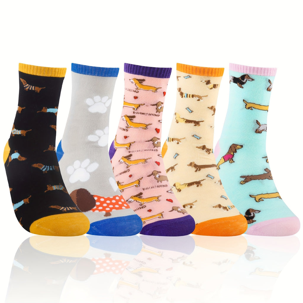 5 Pairs Dachshund Gifts for Sausage Dog Lovers Funny Novelty Crew Socks Dachshund Socks Gifts for Women Daughter Sister Friend Christmas Birthday Presents