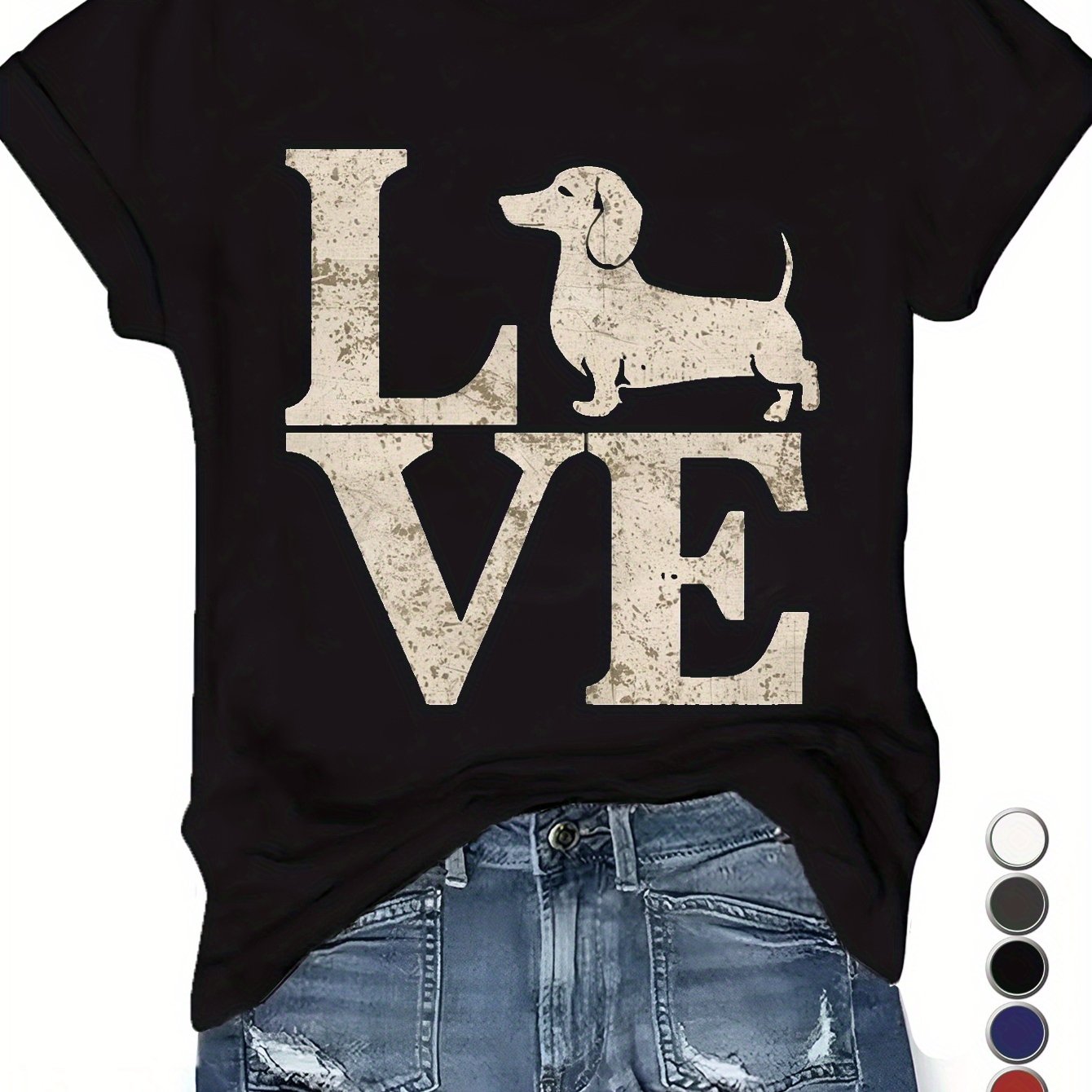 LOVE with Dachshund silhouette pure cotton women's Tshirt comfort fit