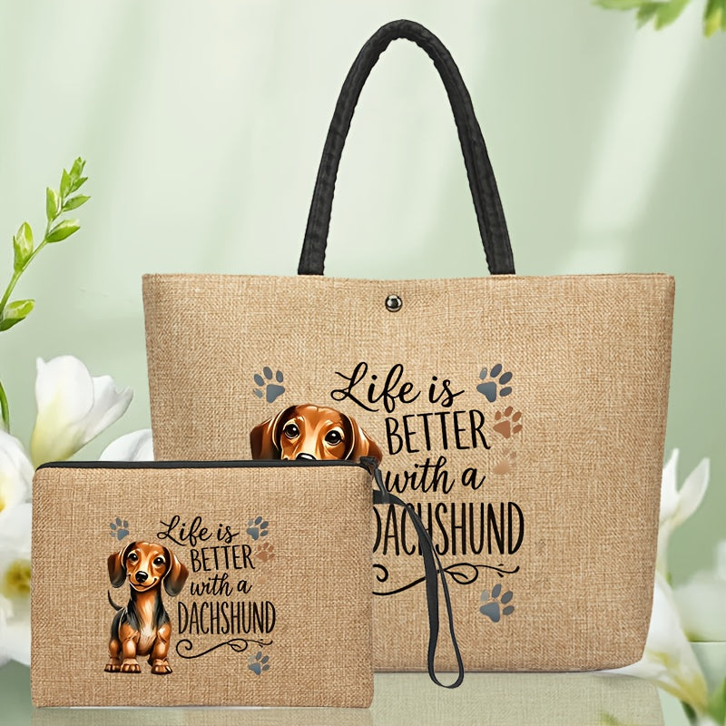 Dachshund Printed handbag handbag Two-piece Set, Large Capacity Set, Must-have for Pet Own