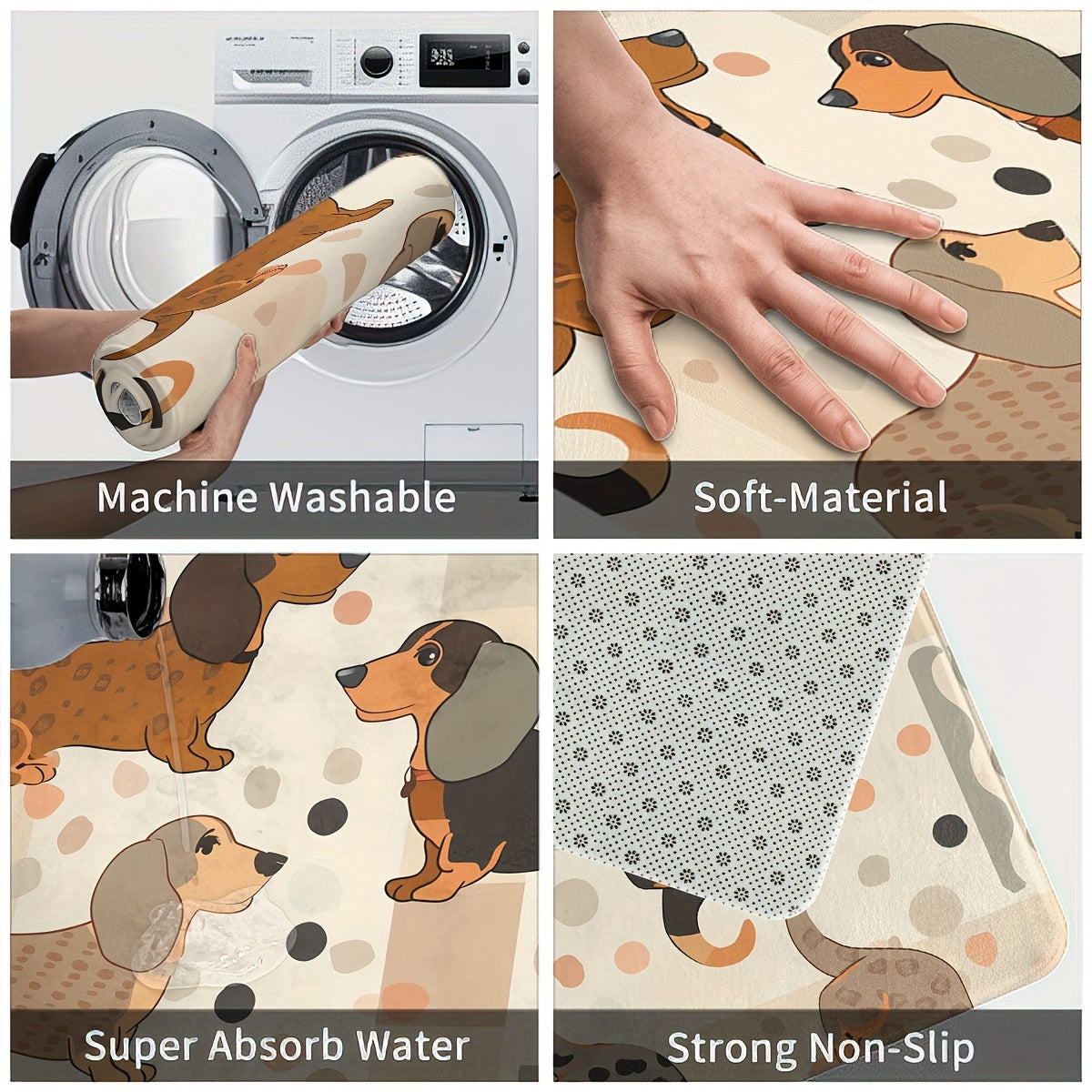 Adorable Dachshund Dog Door Mat - Non-Slip, Machine Washable Entrance Rug for Kitchen, Bathroom & Laundry Room