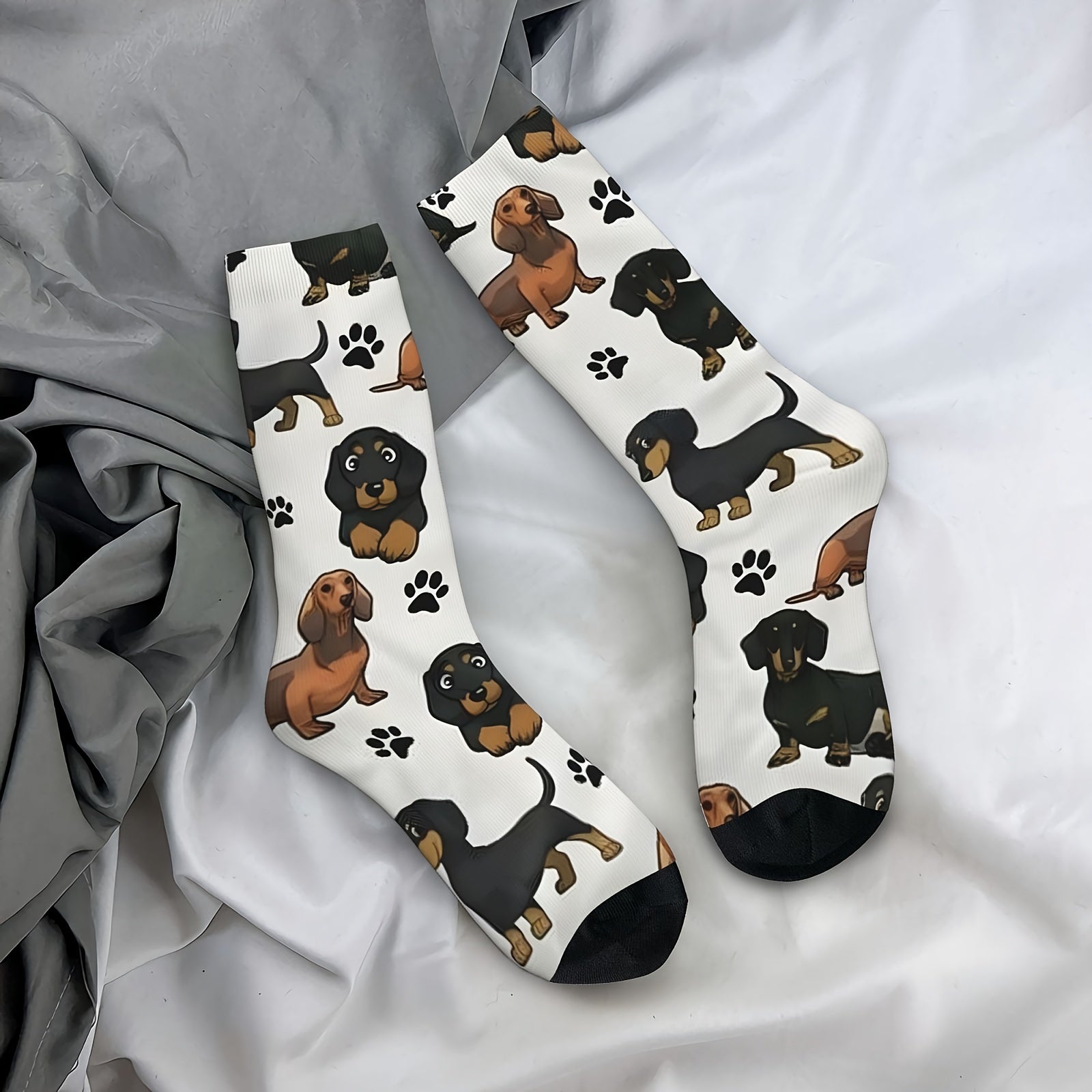1 Pair Hip Hop Retro Dachshund Dog Cartoons Cute Crazy Men's Compression Socks Unisex Harajuku Pattern Printed Funny Novelty Happy Crew Sock Gift