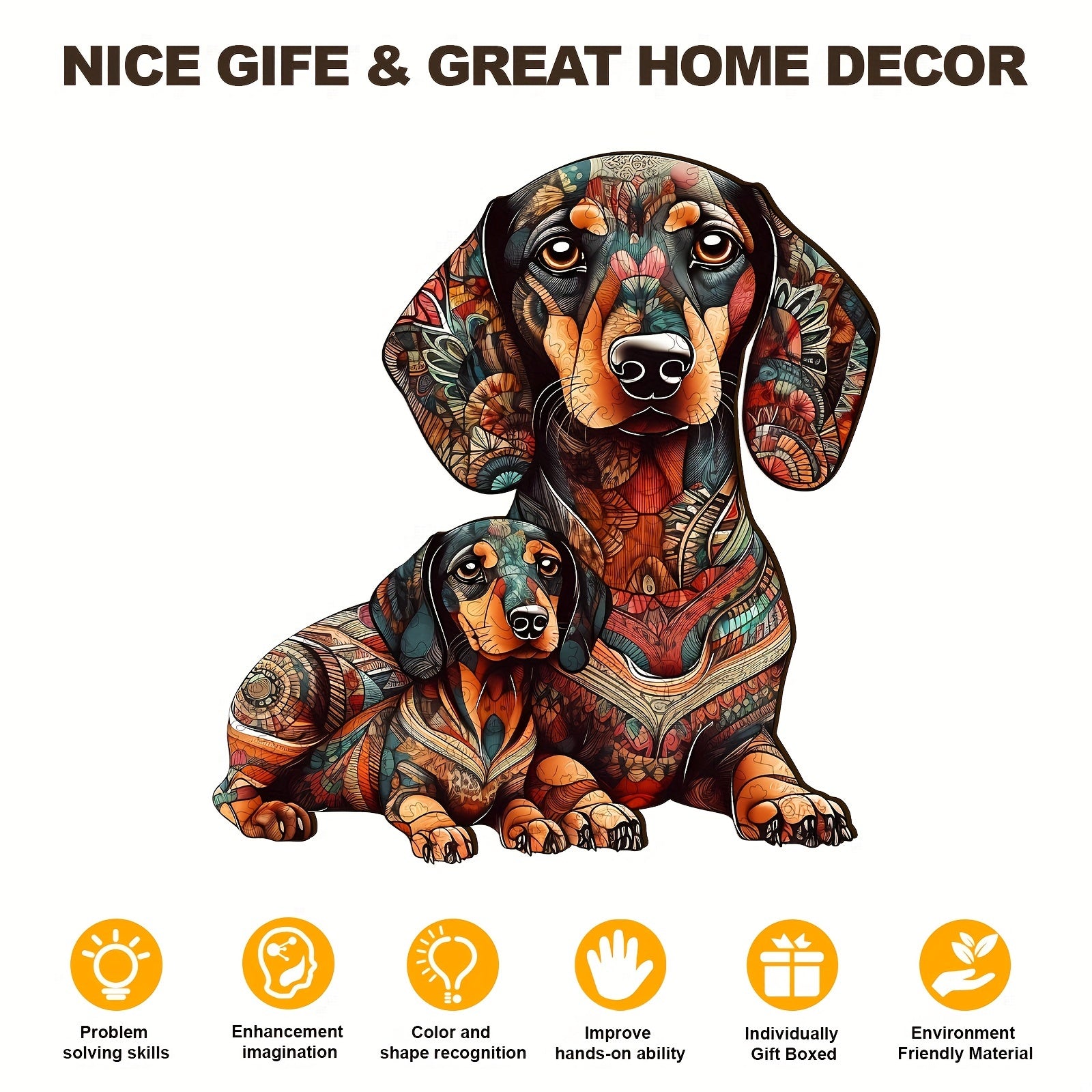 Dachshund Delight Artisan Wooden Puzzle – Irregular Shape Doxie Art Jigsaw