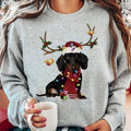 Cozy Women's Festive Dachshund Print Sweatshirt - Polyester Crew Neck Casual Knit Fabric Animal Pattern Regular Length Fashion Top for All Seasons