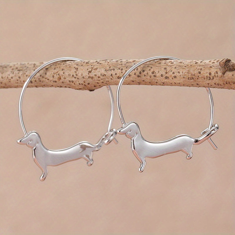 Charming Dachshund Hoop Earrings for Women - Golden-Toned Copper, Cute Animal Design, Ideal for Holiday Parties & Everyday Fashion