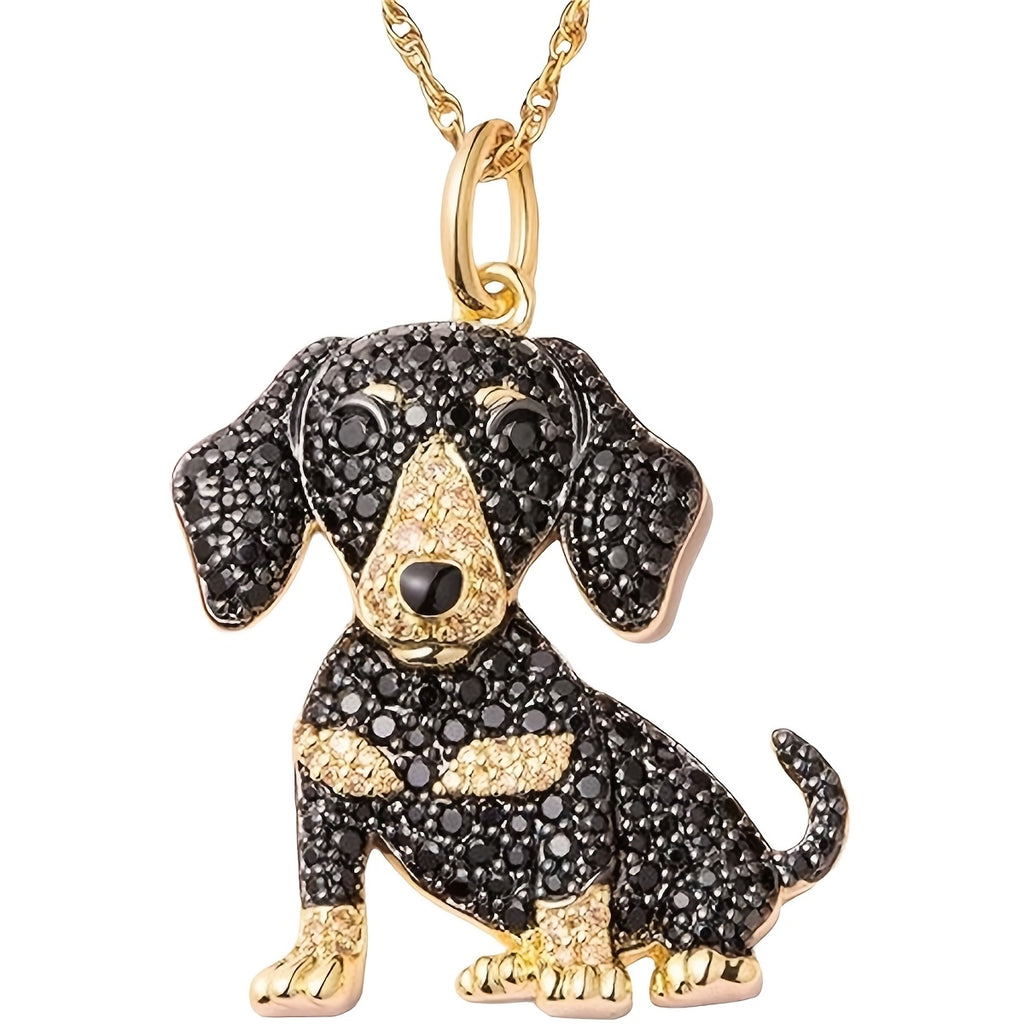 Chic Golden Dachshund Rhinestone Pendant Necklace - Exquisite Pet Dog Memorial Jewelry Gift for Women, Fashion Alloy with Cubic Zirconia