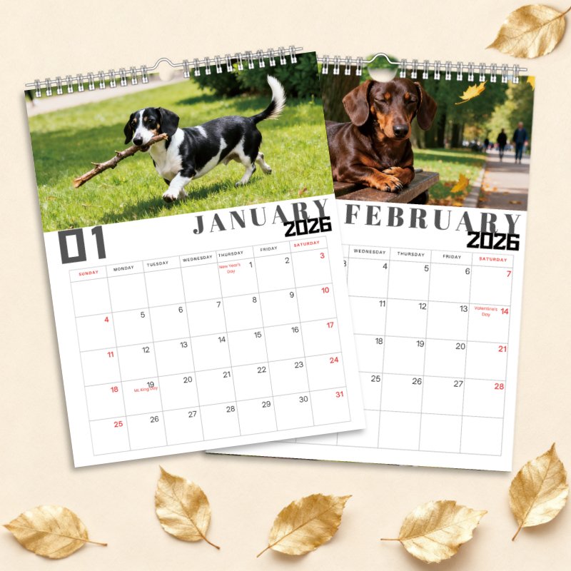 2026 Dachshund Wall Calendar - 1pc (11 X 8.2 Inches) | Twelve-Month Calendar | Durable Materials & High Printing Quality | Perfect Gift for Family & Friends | Christmas & Birthday Present Idea