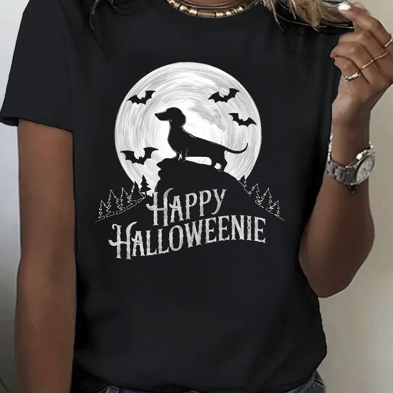 100% Pure, Dachshund Happy Pattern Printed T-Shirt for Spring And Summer Round Neck Short Sleeved Women'S T-Shirt, Pure Breathable Casual Sports Top, Holiday Gift