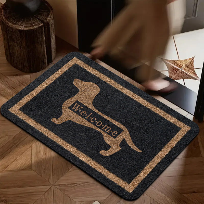 Felpudo de bienvenida con temática de perro salchicha: alfombra de franela antideslizante y lavable a máquina, de 1 cm de grosor, apta para interiores y exteriores, ideal para decoración del hogar, ideal para dormitorios, cocinas y entradas.