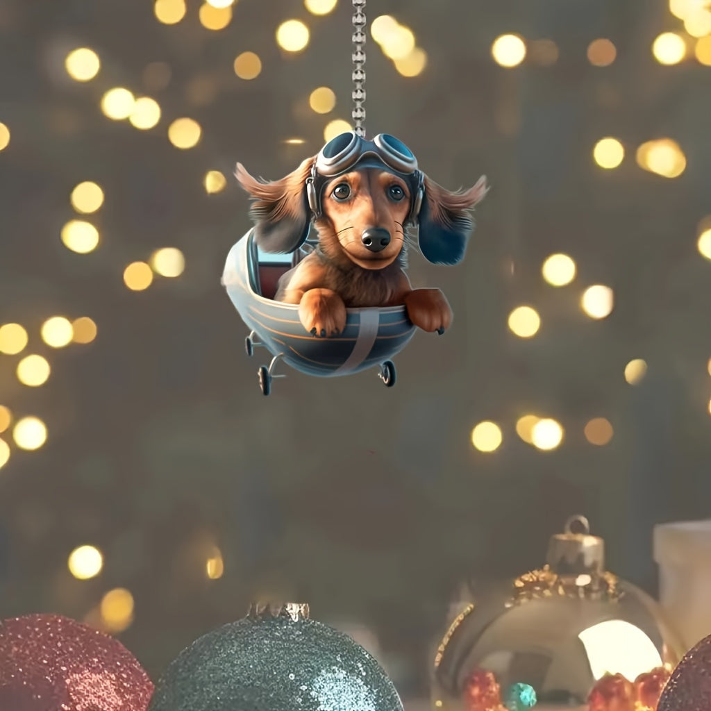 1pc Cute Dachshund Dog 2D Acrylic Hanging Car Ornament, Fashionable Home Decor Pendant, Chic Bag & Keychain Charm Accessory, Ideal Gift Hanging Decoration