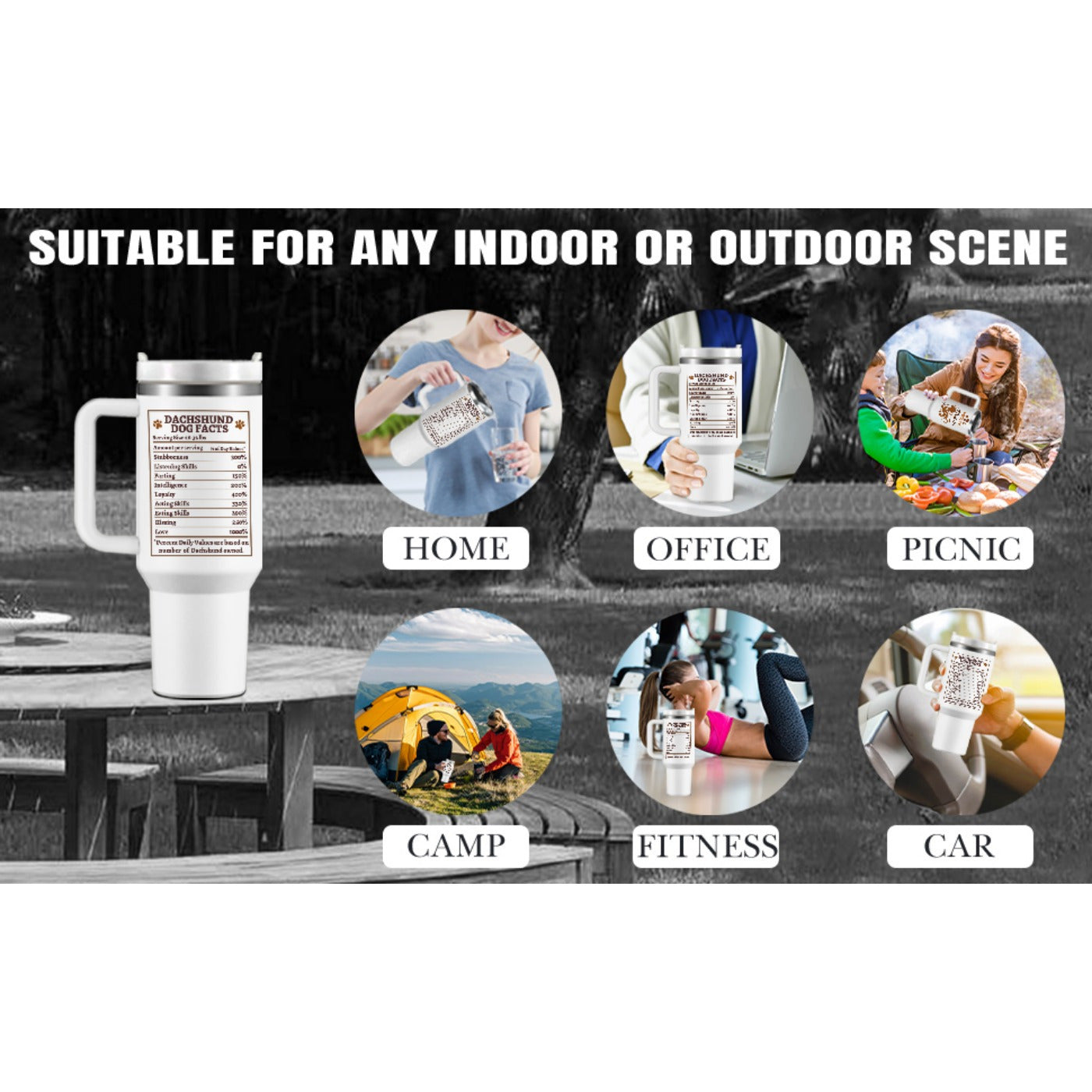 40oz Dachshund-Themed Stainless Steel Tumbler with Handle and Straw Lid – Ideal Gift for Dog Lovers, Wiener Dog Facts Design, Leak-Proof, Double-Wall Vacuum Insulated, Includes Cleaning Brush