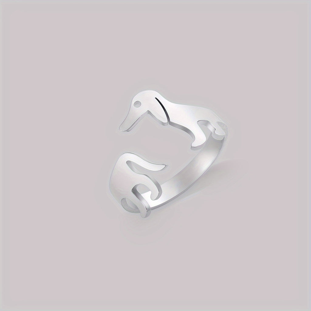 Dachshund Minimalist Open Ring – Adjustable 18K Gold Plated Stainless Steel Puppy Ring for Dog Lovers