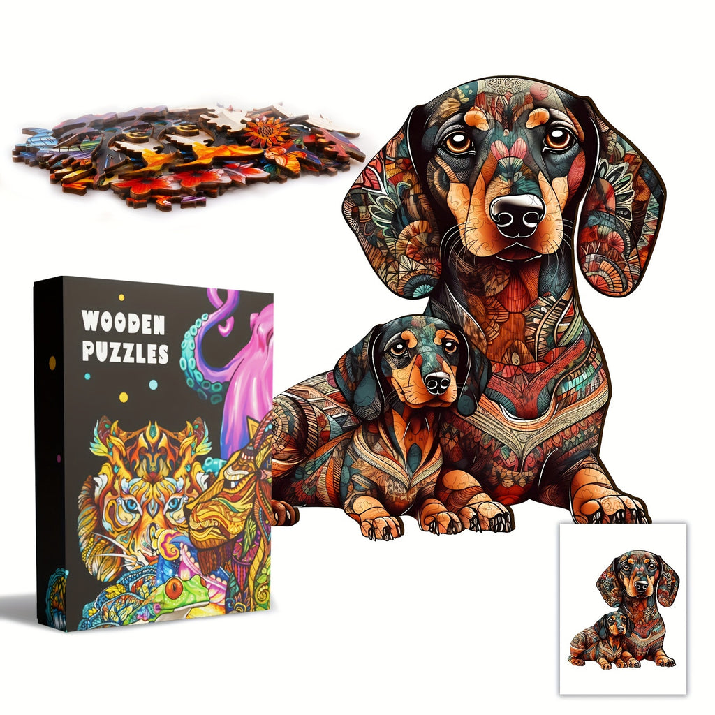 Dachshund Delight Artisan Wooden Puzzle – Irregular Shape Doxie Art Jigsaw