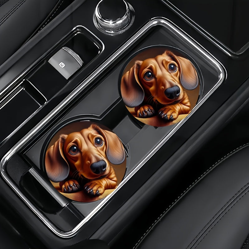 2 alfombrillas para portavasos de coche: antideslizantes y con absorción de impactos, con estampado de perro salchicha, de goma sintética, ideales para el interior del coche, accesorios de moda, antiderrames.