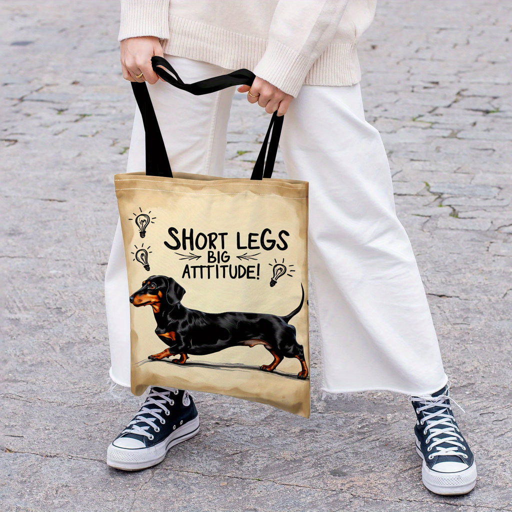 A Cute Dachshund Canvas Tote , Large Capacity And Reusable, Perfect for Women'S Casual Shopping. It Features a Fun Print Design Suitable for Everyday Shopping, Outdoor Activities, Family Parties, And More. The Soft Fabric Pro