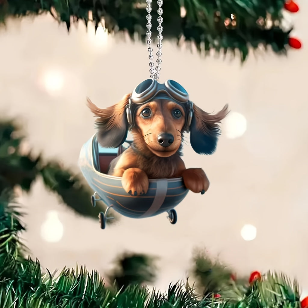1pc Cute Dachshund Dog 2D Acrylic Hanging Car Ornament, Fashionable Home Decor Pendant, Chic Bag & Keychain Charm Accessory, Ideal Gift Hanging Decoration