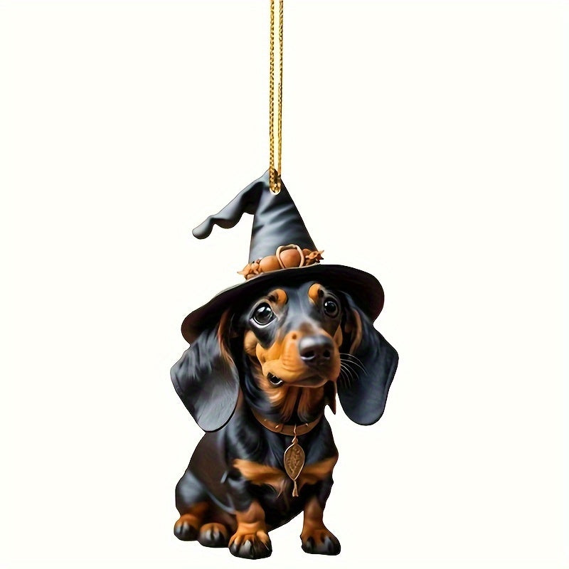 Halloween Pumpkin Dachshund Acrylic Hanging Decor - Festive Home & Car Ornament, No Power Needed