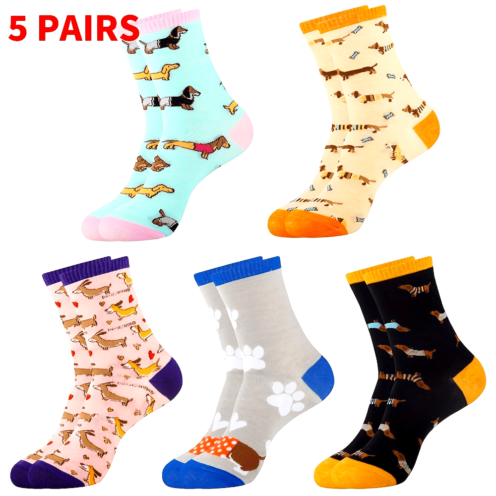 5 Pairs Dachshund Gifts for Sausage Dog Lovers Funny Novelty Crew Socks Dachshund Socks Gifts for Women Daughter Sister Friend Christmas Birthday Presents