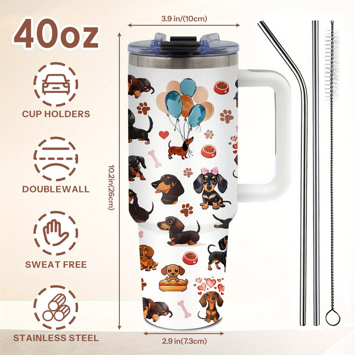 Dachshund Gifts for Women, Mother'S Day Glass Tumbler for Mom, Birthday Gifts for Dog Lovers, Best Gift Ideas for Daughters, Girls, 40 oz Glass Tumbler with Handle