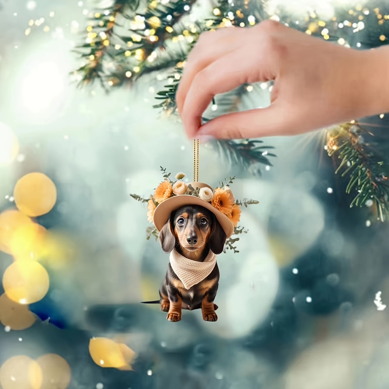 Dachshund Acrylic Hanging Ornament – Festive Doxie Charm for Cars, Trees, & Bags