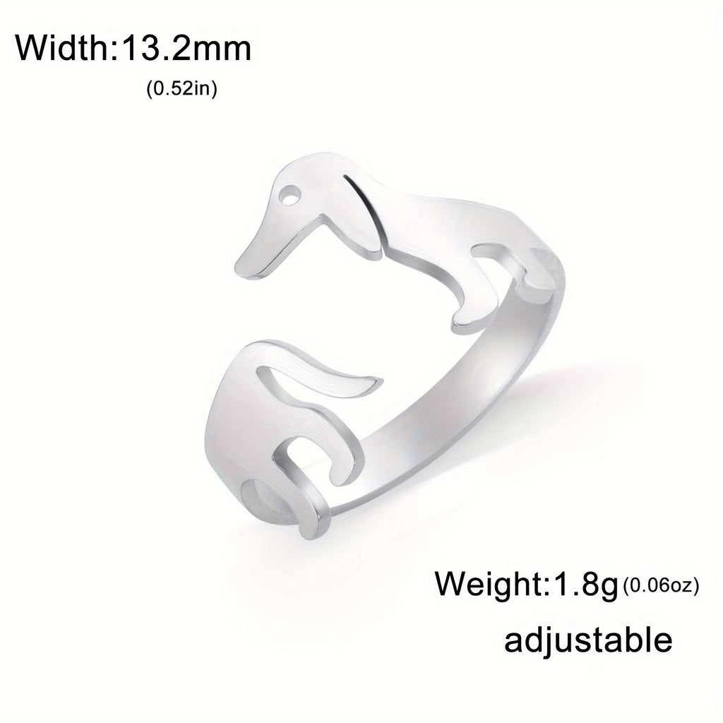 Dachshund Minimalist Open Ring – Adjustable 18K Gold Plated Stainless Steel Puppy Ring for Dog Lovers
