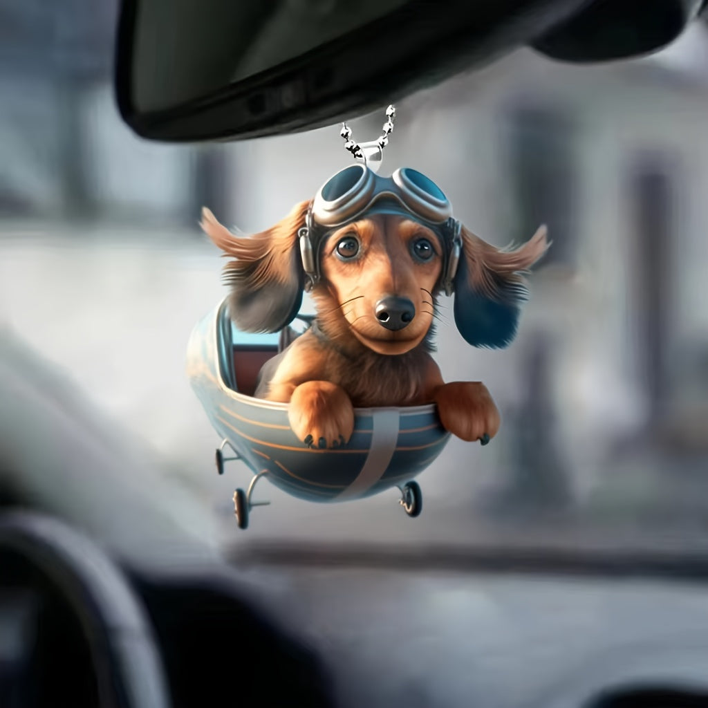 1pc Cute Dachshund Dog 2D Acrylic Hanging Car Ornament, Fashionable Home Decor Pendant, Chic Bag & Keychain Charm Accessory, Ideal Gift Hanging Decoration