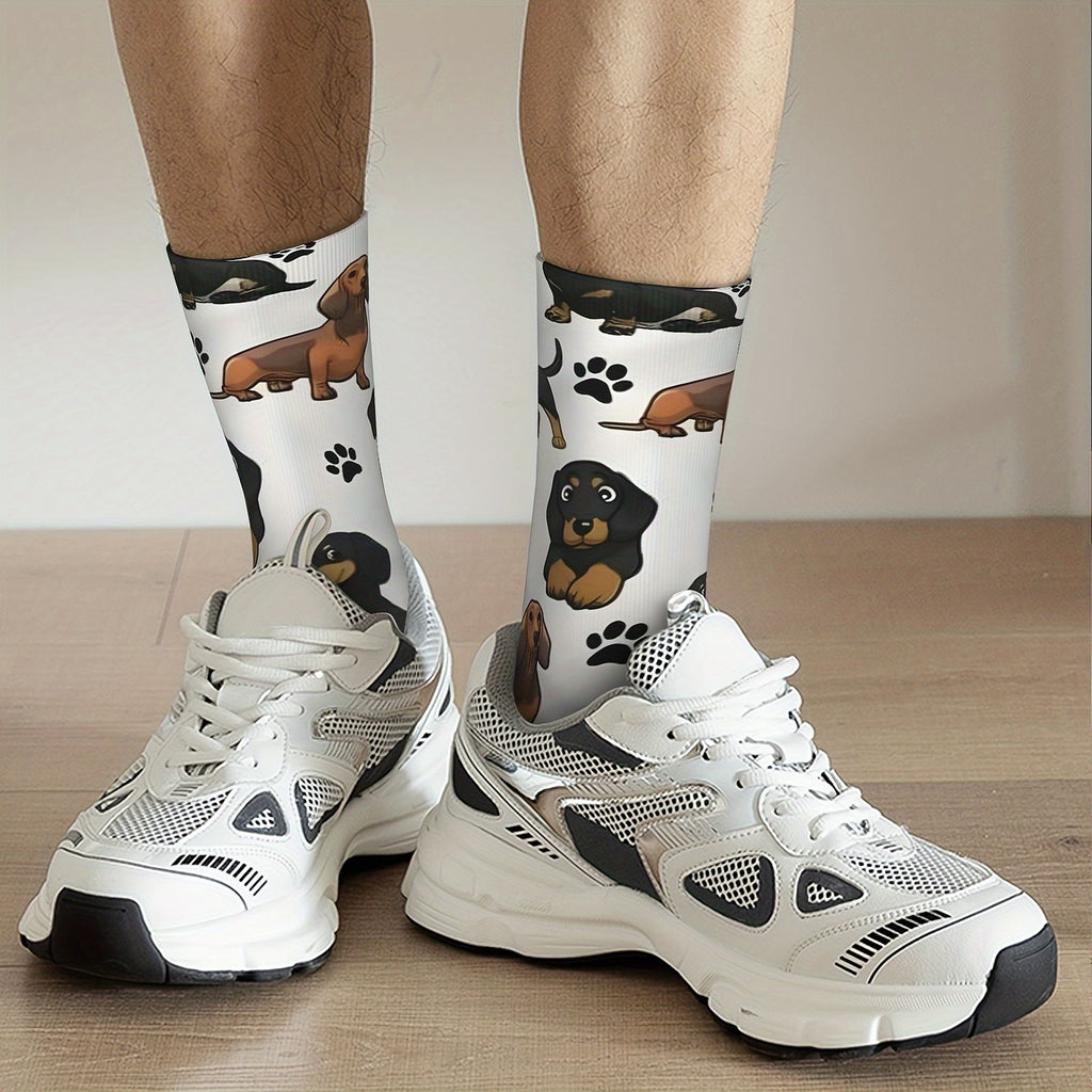 1 Pair Hip Hop Retro Dachshund Dog Cartoons Cute Crazy Men's Compression Socks Unisex Harajuku Pattern Printed Funny Novelty Happy Crew Sock Gift