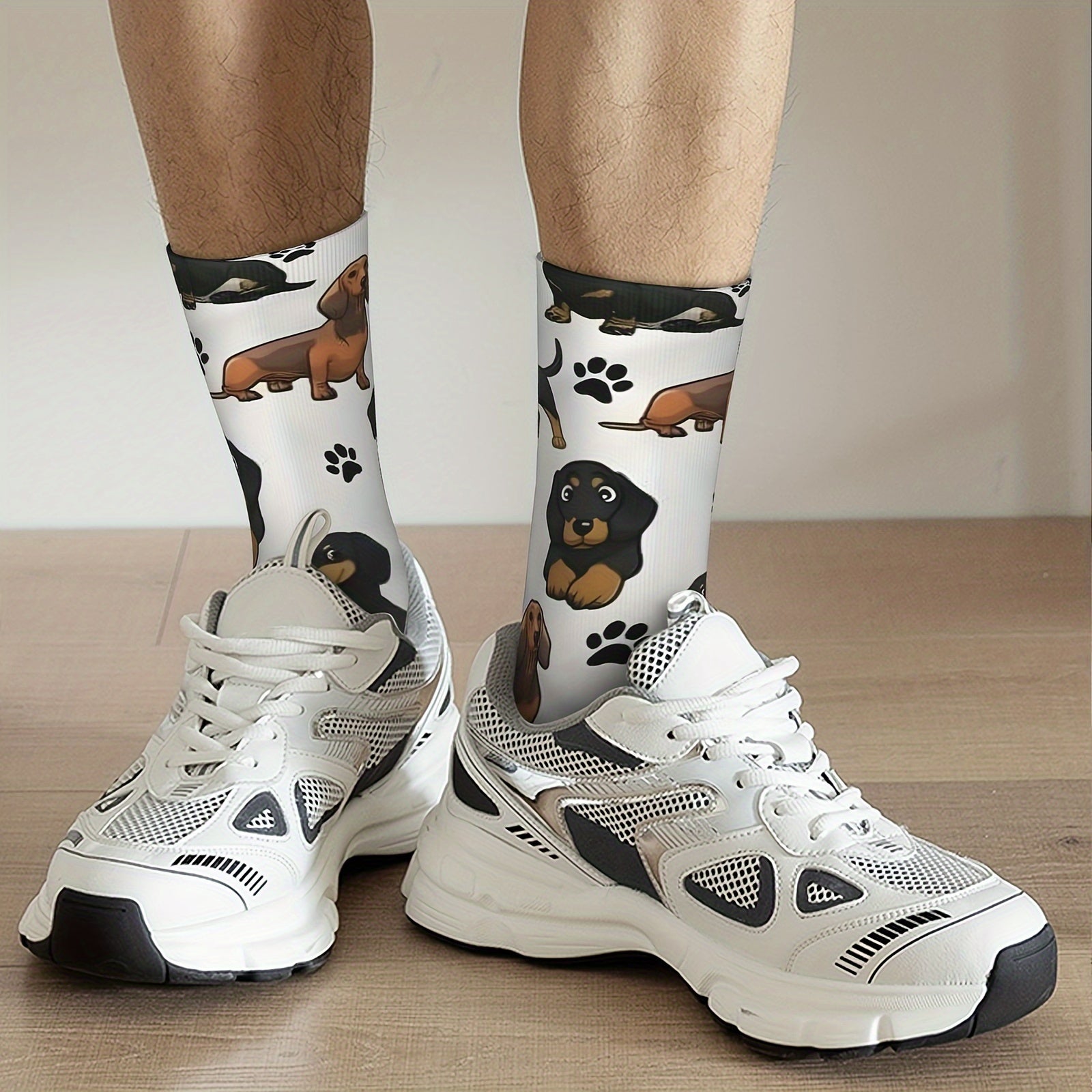 1 Pair Hip Hop Retro Dachshund Dog Cartoons Cute Crazy Men's Compression Socks Unisex Harajuku Pattern Printed Funny Novelty Happy Crew Sock Gift