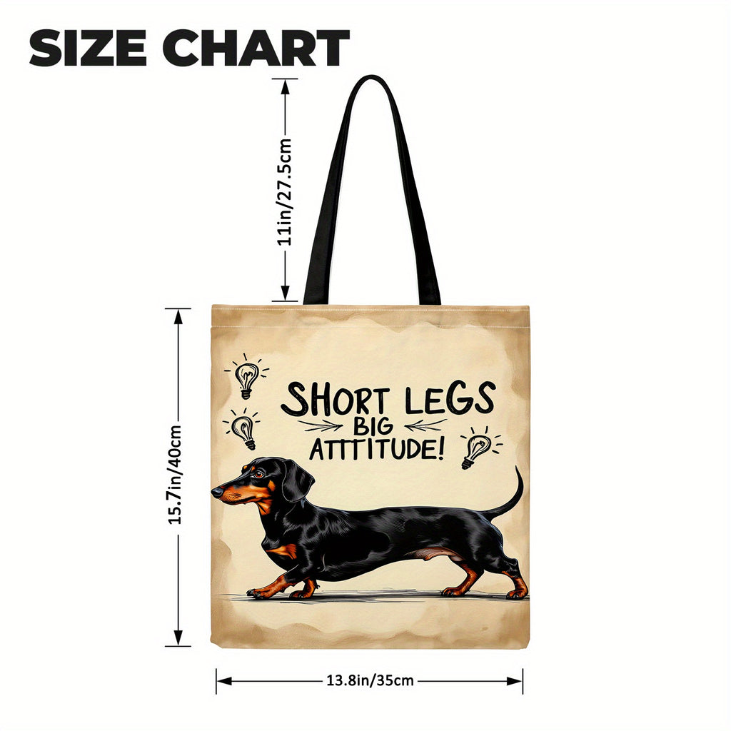 A Cute Dachshund Canvas Tote , Large Capacity And Reusable, Perfect for Women'S Casual Shopping. It Features a Fun Print Design Suitable for Everyday Shopping, Outdoor Activities, Family Parties, And More. The Soft Fabric Pro
