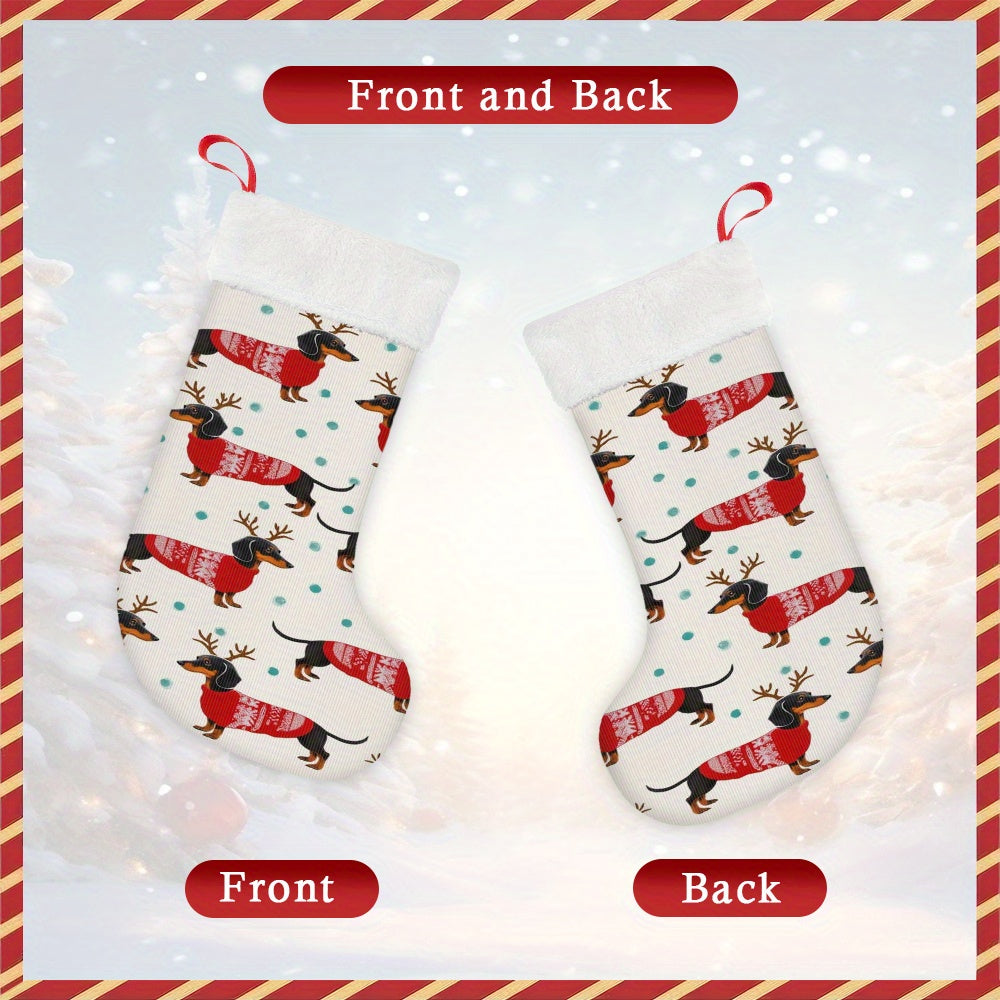 1 Christmas Stocking, Dachshund Printed Sock for Xmas Decorations - High-Quality Digital Design Suitable Indoors/Kitchen or Party Use, Christmas Socks for Hanging, Christmas Stockings, Christmas Stocking Decoration, Pet Chris