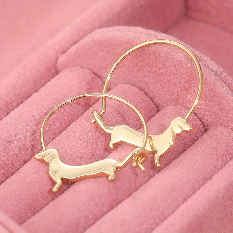Charming Dachshund Hoop Earrings for Women - Golden-Toned Copper, Cute Animal Design, Ideal for Holiday Parties & Everyday Fashion