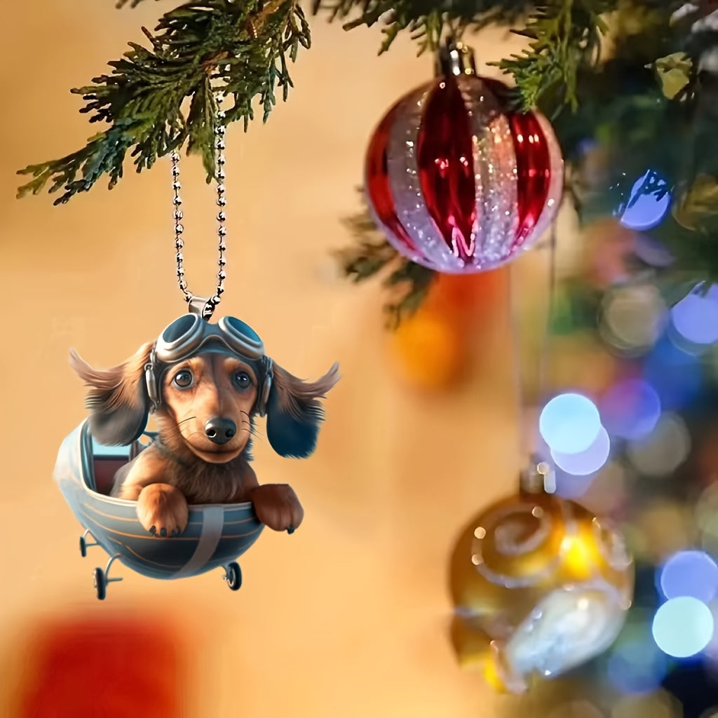 1pc Cute Dachshund Dog 2D Acrylic Hanging Car Ornament, Fashionable Home Decor Pendant, Chic Bag & Keychain Charm Accessory, Ideal Gift Hanging Decoration