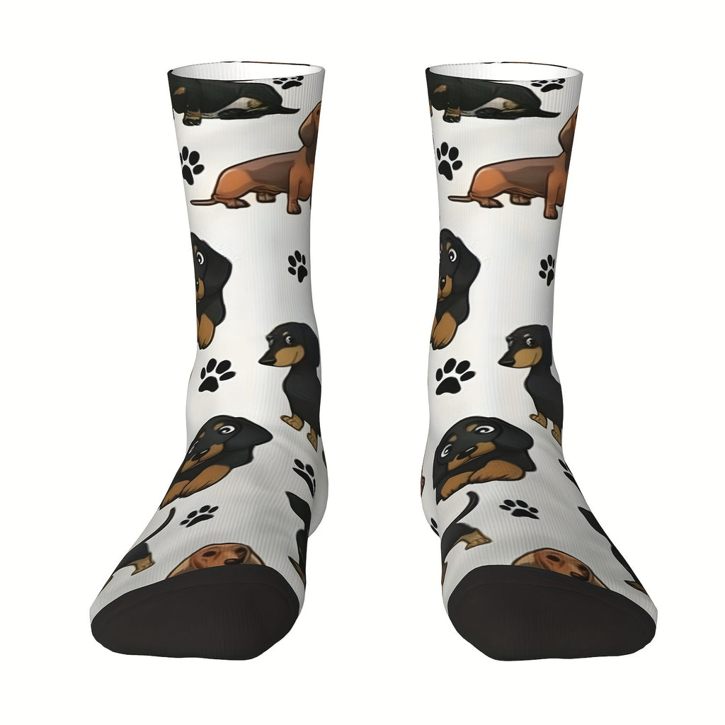 1 Pair Hip Hop Retro Dachshund Dog Cartoons Cute Crazy Men's Compression Socks Unisex Harajuku Pattern Printed Funny Novelty Happy Crew Sock Gift