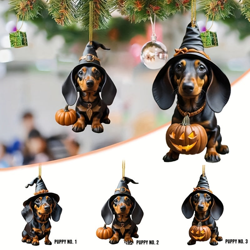 Halloween Pumpkin Dachshund Acrylic Hanging Decor - Festive Home & Car Ornament, No Power Needed