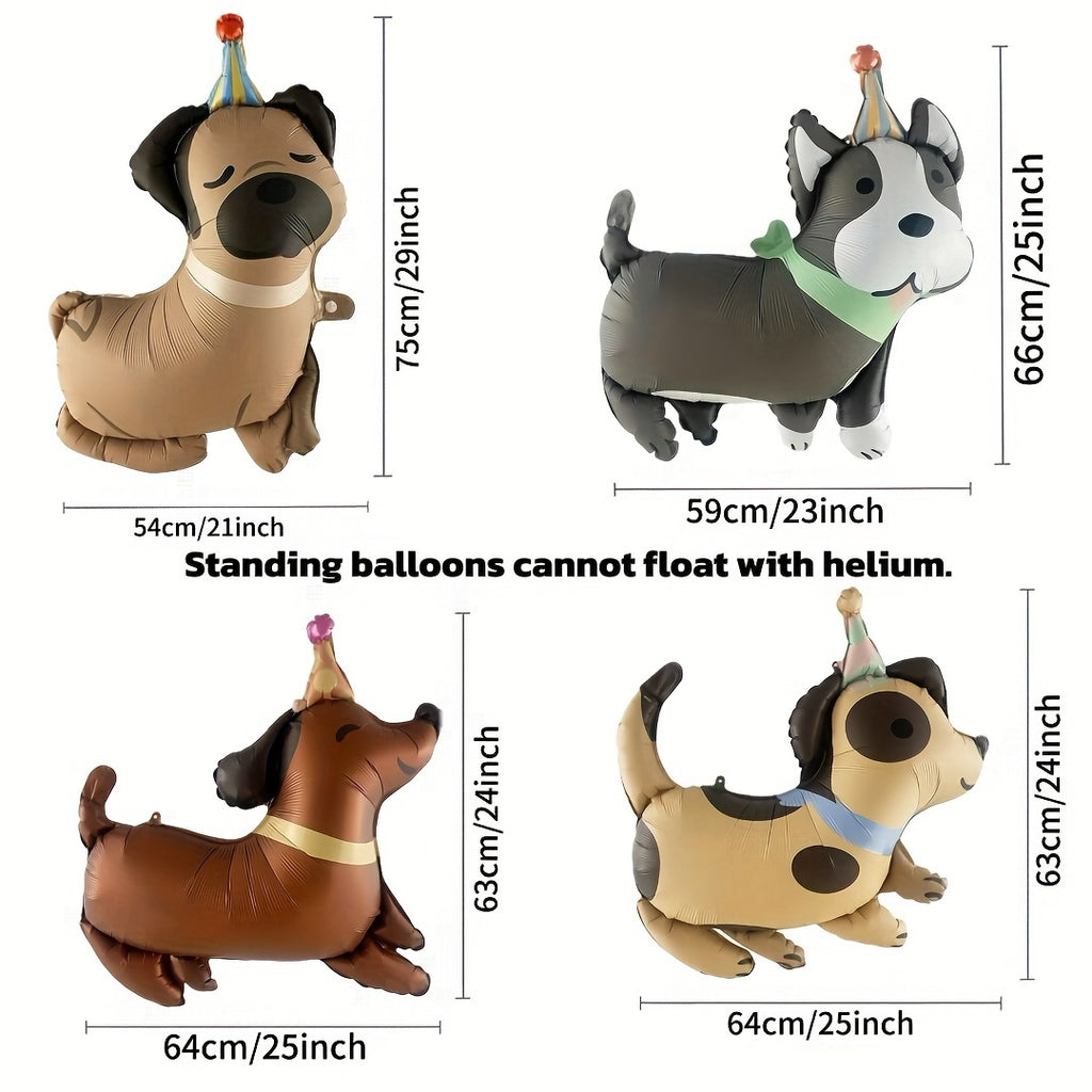[Dog Birthday Party Balloons] Adorable Pet Birthday Party Balloons - Dachshund, Dalmatian, Husky & Bichon Designs with Stand-Up Feature - Perfect for Dog Lovers' Celebrations, Dog Birthday Party Supplies