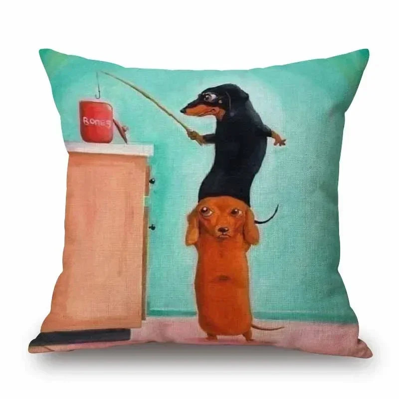 Hand Painting Dachshund Dog Posters Cushion Covers Sausage Pet Animals Pillowcase Decorative Pillows for Sofa