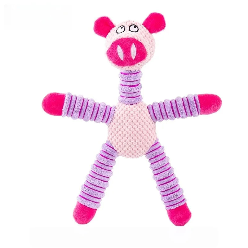 Spiral-Flex Plush Dog Toy – Bite-Resistant Elephant, Pig, & Bear Characters