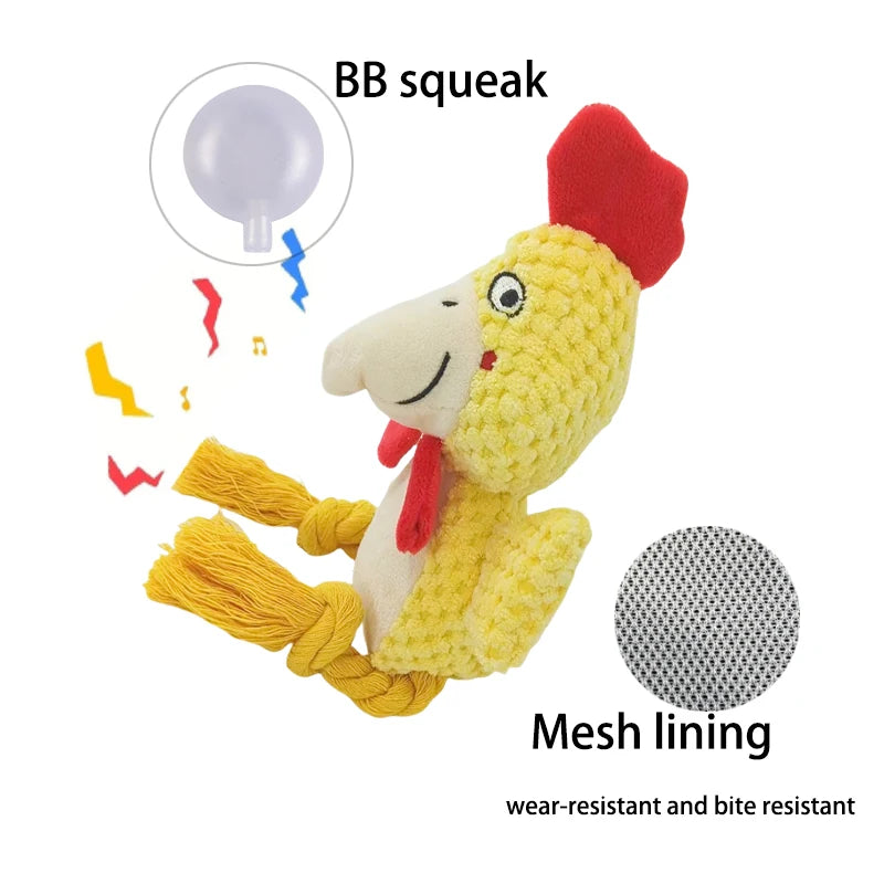 Juguete interactivo para perros Animal Buddy Squeaker: peluche y cuerda para masticar para cachorros y adultos