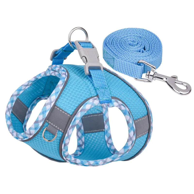 Reflective Plaid Dog Harness & Leash Set – Step-In Mesh Vest for Dachshunds