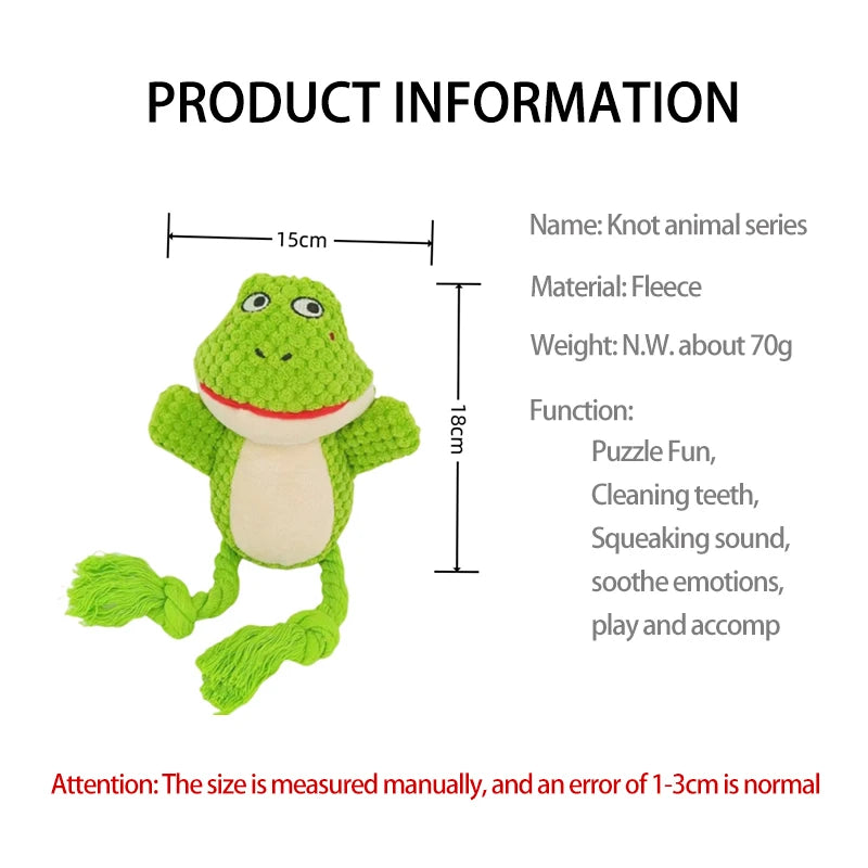 Animal Buddy Squeaker Dog Toy – Interactive Plush & Rope Chew for Puppies & Adults