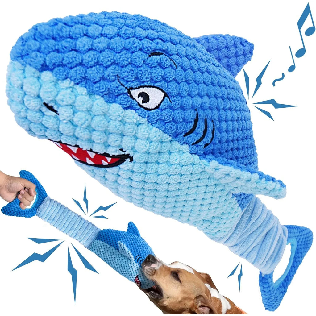 Stretchy Shark Squeaker Dog Toy – Interactive Tug & Heavy-Duty Plush Chew