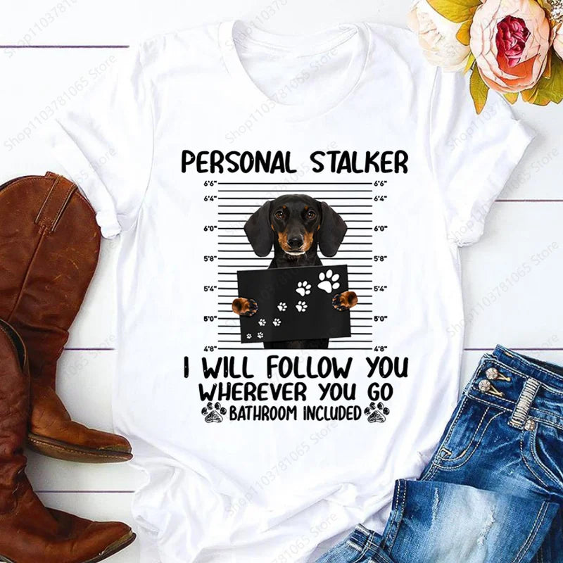 Dachshund Teckel Cute Dog T-shirt for Women Short Sleeve Casual Tops Ladies  Anime T Shirt Printed White T Shirt Women Tees