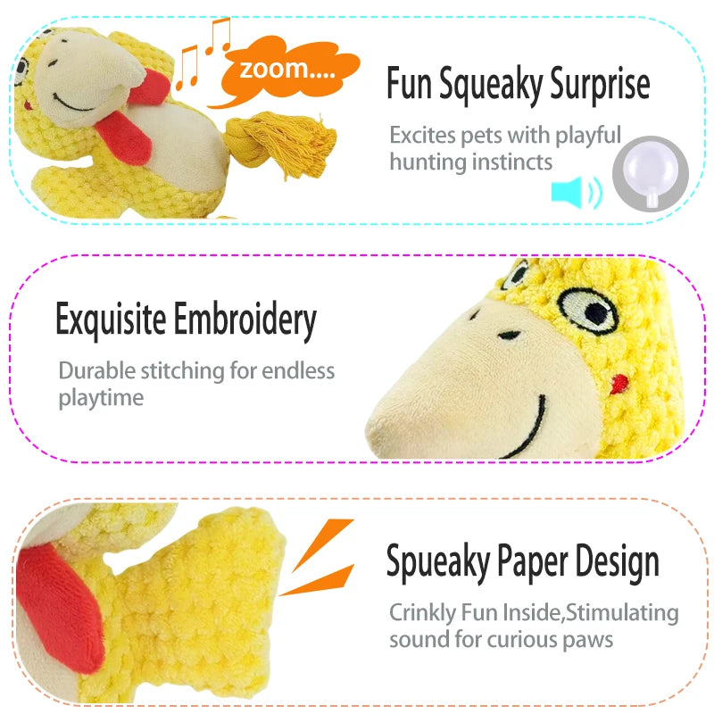 Animal Buddy Squeaker Dog Toy – Interactive Plush & Rope Chew for Puppies & Adults